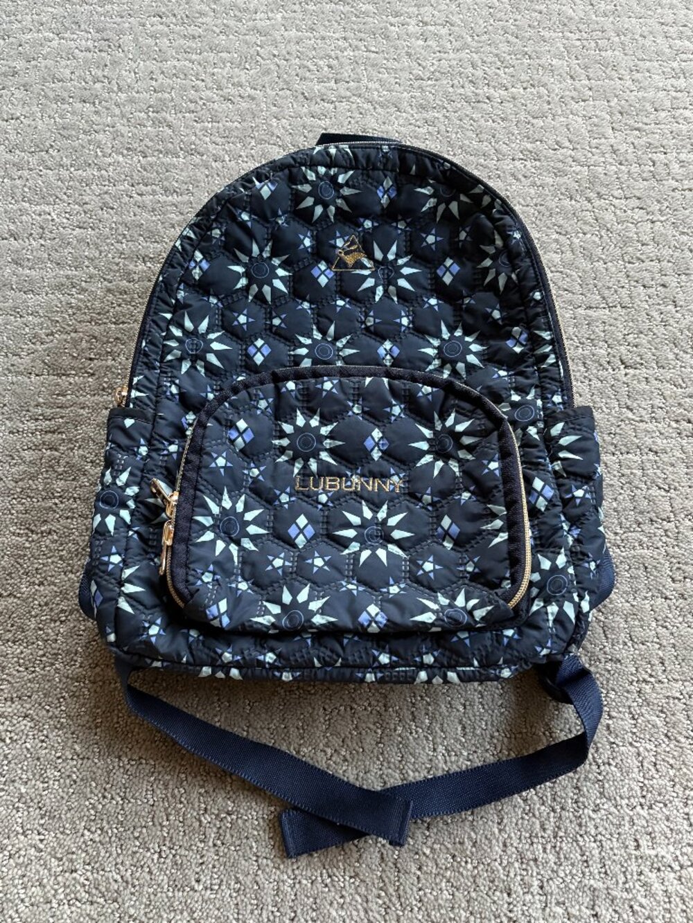 LUBUNNY Korea Navy Blue Gold Foldable Mini Backpack Waterproof with Side Pockets